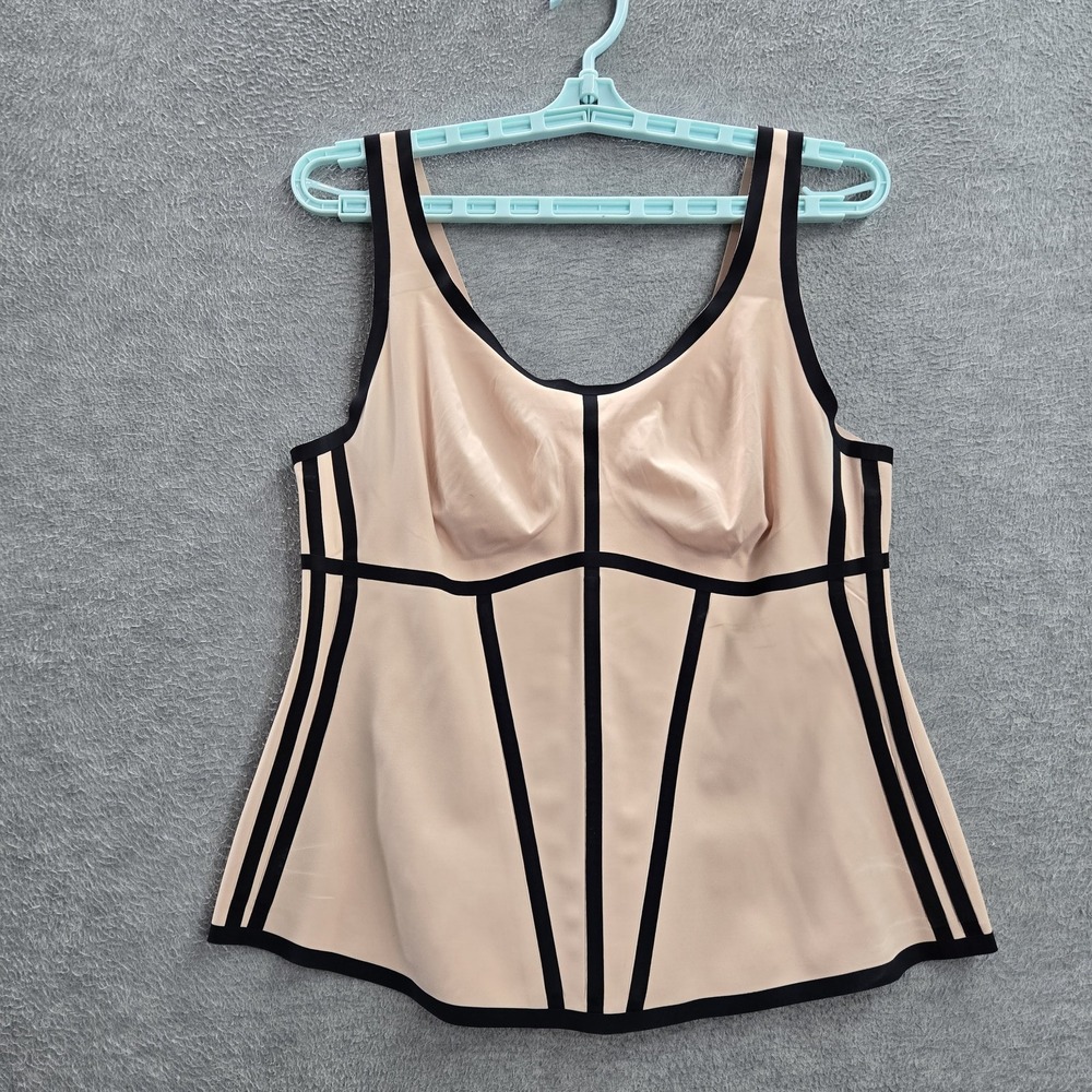 Honeylove Women Tank Top 1X Pink Nylon Spandex Colorblock Contrast Trim Scoop